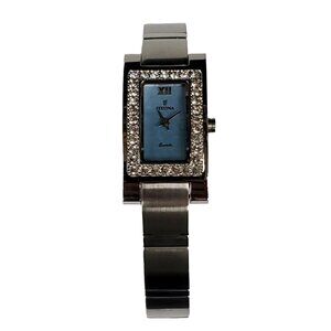 Festina 8942 Womens Rectangular Analog Dress Watch Silver Case Blue Dial NEW